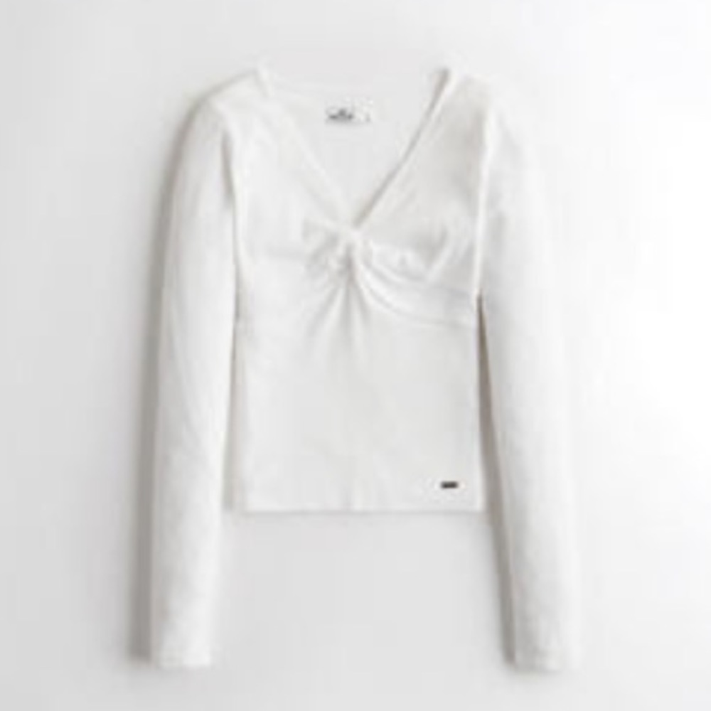 Hollister White Knotted V Neck Top